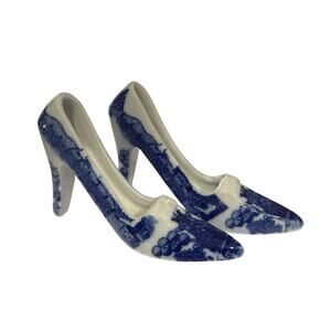 VTG Blue/White Porcelain High Heel Shoes  Decorative Accessory 2.3/4" x 2"